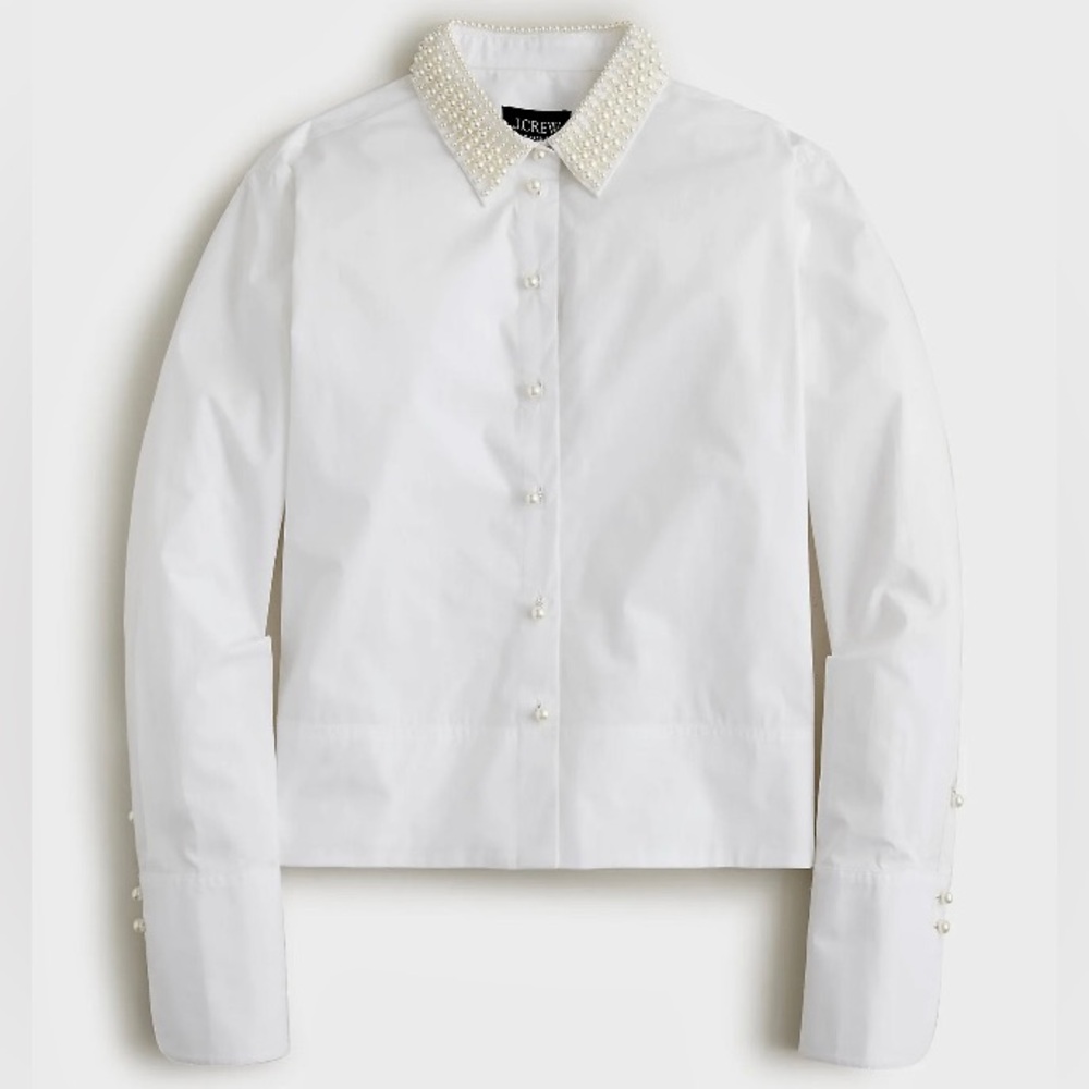 NWT J.CREW Collection Cropped Garçon Shirt with Pearl Collar and Buttons